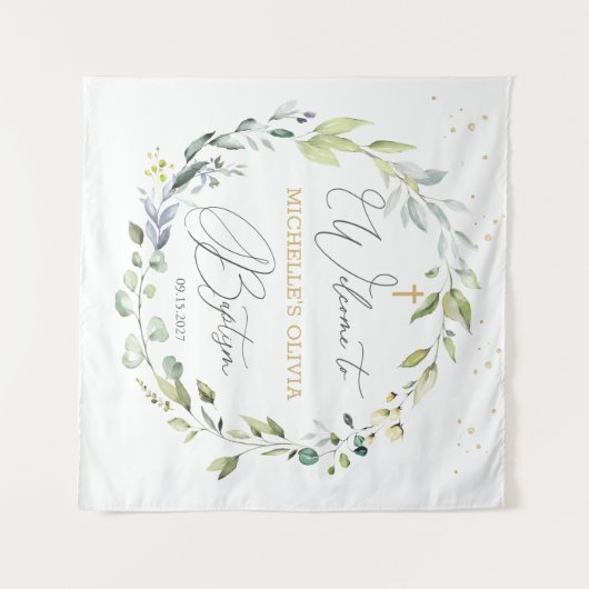 Eucalyptus Kruis Baby Doop  Wandkleed (Voorkant (horizontaal))