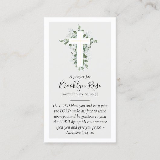 Eucalyptus Kruis Foto Doop Gebedskaart Contactkaartje (Achterkant)