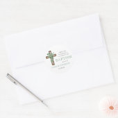 Eucalyptus Kruis Modern Doop Dank Je Favor Ronde Sticker (Envelop)