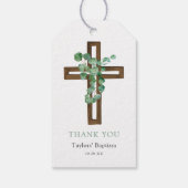 Eucalyptus Kruis Modern Doop Dankjewel Cadeaulabel (Achterkant)