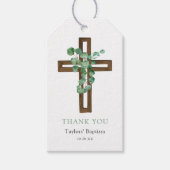Eucalyptus Kruis Moderne Doop Dank U Cadeaulabel (Voorkant)