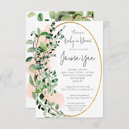 Eucalyptus laat Baby in bloom Baby shower Kaart (Voorkant / Achterkant)