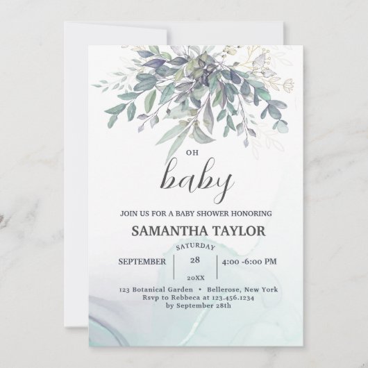 Eucalyptus laat Baby shower achter Kaart (Voorkant)