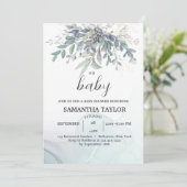 Eucalyptus laat Baby shower achter Kaart (Staand voorkant)
