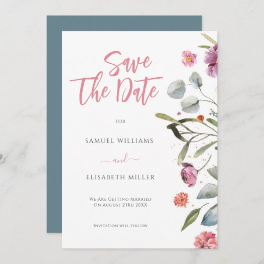 Eucalyptus laat bloemen grens opslaan de datum kaart (Voorkant / Achterkant)