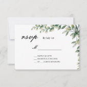Eucalyptus laat botanische trouwkaart achter RSVP kaartje (Voorkant)