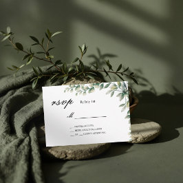 Eucalyptus laat botanische trouwkaart achter RSVP kaartje