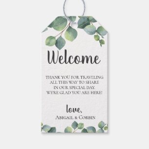 Eucalyptus laat bruiloft welkomsttas cadeaulabel