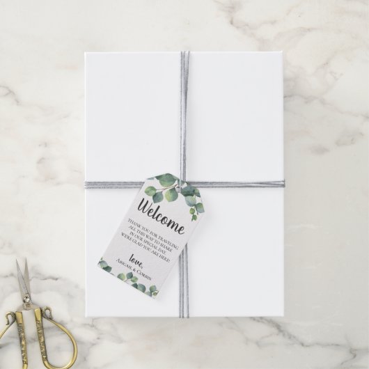Eucalyptus laat bruiloft welkomsttas cadeaulabel (Met Touw)