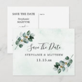Eucalyptus laat elegante bruiloft de datum bewaren aankondigingskaart (Voorkant / Achterkant)