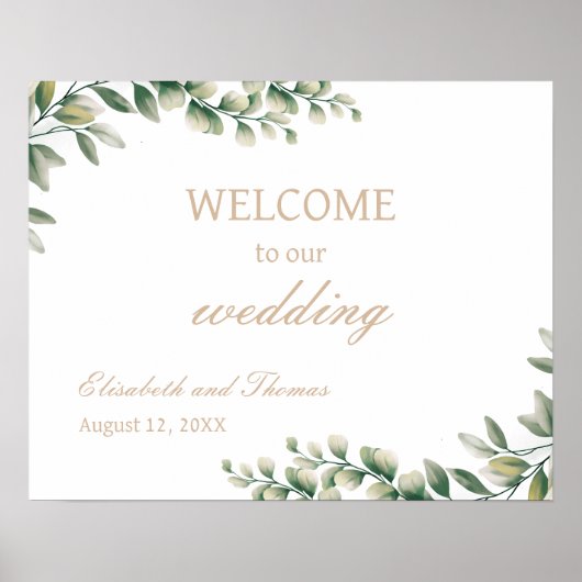 Eucalyptus laat elegante bruiloft welkom teken poster (Voorkant)