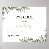 Eucalyptus laat elegante bruiloft welkom teken poster (Voorkant)