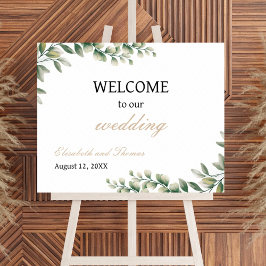 Eucalyptus laat elegante bruiloft welkom teken poster