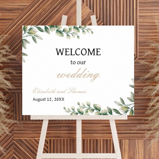 Eucalyptus laat elegante bruiloft welkom teken poster