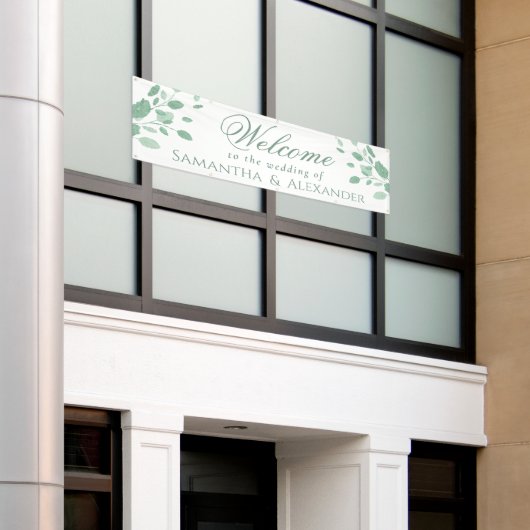 Eucalyptus laat elegante welkomstbruiloft spandoek (Buitenkant Gebouw)