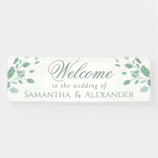 Eucalyptus laat elegante welkomstbruiloft spandoek (Horizontaal)