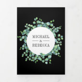 Eucalyptus laat fotocollage zwart bruiloft drieluik uitnodiging (Cover)