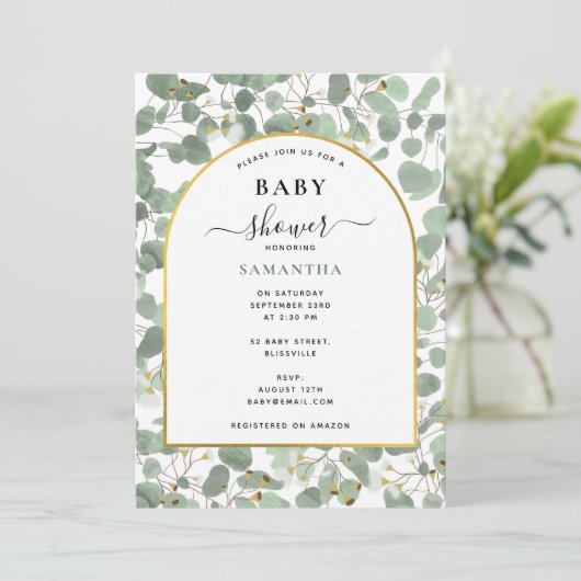Eucalyptus laat genderneutraal gouden Baby shower  Kaart (Staand voorkant)
