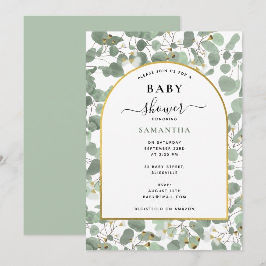 Eucalyptus laat genderneutraal gouden Baby shower  Kaart (Voorkant / Achterkant)