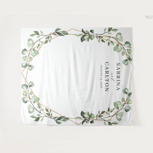 Eucalyptus laat Geometrische bruiloft foto achterg Wandkleed (Voorkant (horizontaal))