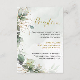 Eucalyptus laat Golden Greenery-receptiedetails ac Informatiekaartje