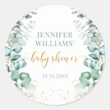 Eucalyptus laat gouden baby shower ronde stickers 