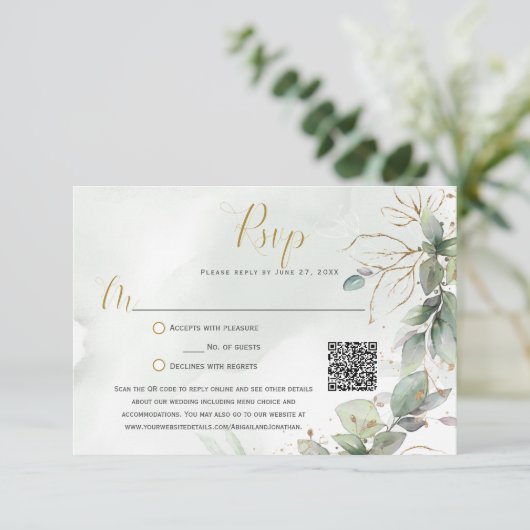 Eucalyptus laat gouden groen achter RSVP (Staand voorkant)
