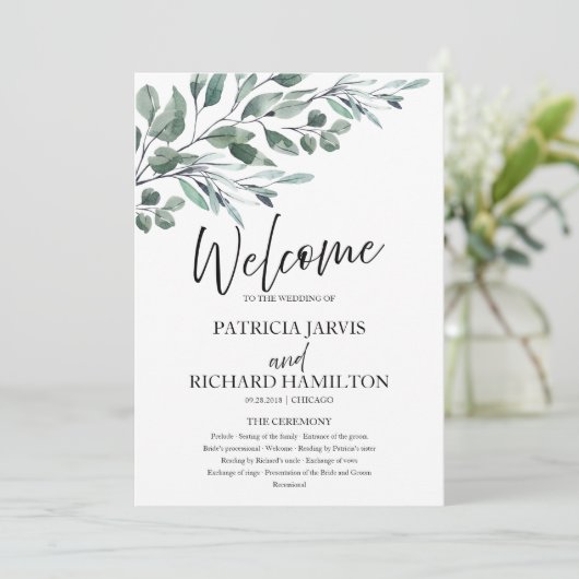 Eucalyptus laat groen bruiloft programma's (Staand voorkant)