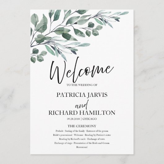 Eucalyptus laat groen bruiloft programma's (Voorkant)