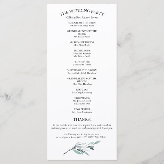 Eucalyptus laat groen bruiloft programma's 4x9 (Achterkant)