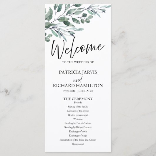 Eucalyptus laat groen bruiloft programma's 4x9 (Voorkant)