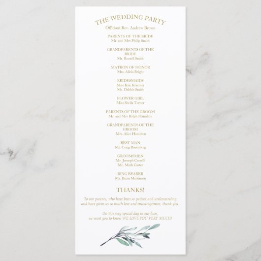 Eucalyptus laat groen bruiloft programma's 4x9 (Achterkant)