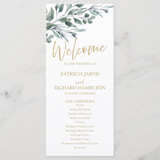 Eucalyptus laat groen bruiloft programma's 4x9 (Voorkant)