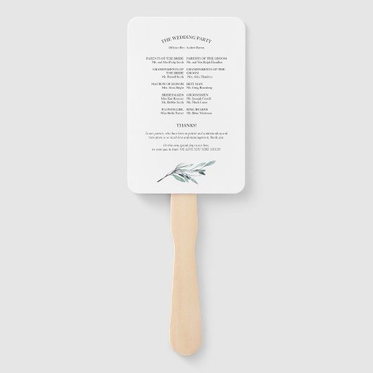 Eucalyptus laat groen bruiloft programma's handwaaier (Achterkant)