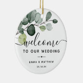 Eucalyptus laat groen bruiloft welkomstgunst keramisch ornament (Rechts)