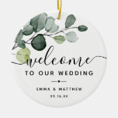 Eucalyptus laat groen bruiloft welkomstgunst keramisch ornament (Voorkant)