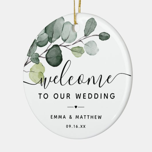 Eucalyptus laat groen bruiloft welkomstgunst keramisch ornament (Links)