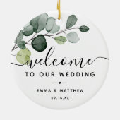 Eucalyptus laat groen bruiloft welkomstgunst keramisch ornament (Achterkant)