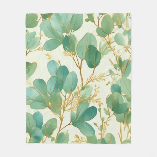 Eucalyptus laat groen en goud ontwerp fleece deken (Voorkant)