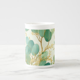 Eucalyptus laat groen en goud ontwerp porselein kop