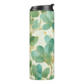 Eucalyptus laat groen en goud ontwerp thermosbeker (Gedraaid links)