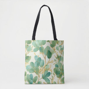 Eucalyptus laat groen en goud ontwerp tote bag