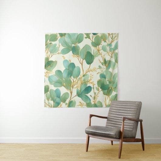 Eucalyptus laat groen en goud ontwerp wandkleed (In situ)
