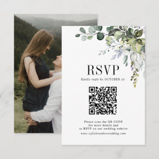 Eucalyptus laat groen huwelijk QR-code foto RSVP Kaartje