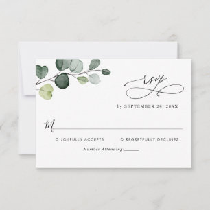 Eucalyptus laat groen monogram RSVP-kaart achter RSVP Kaartje