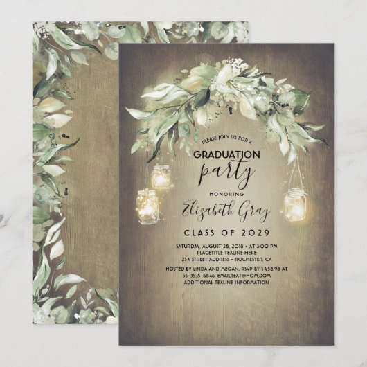 Eucalyptus laat groen rustiek Afstuderen Kaart (Voorkant / Achterkant)