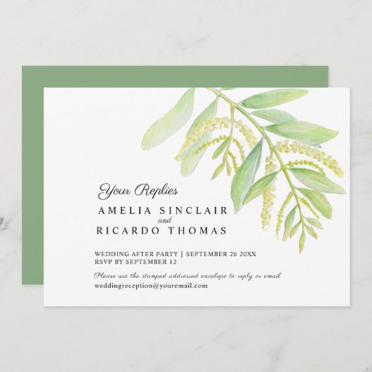 Eucalyptus laat groen water bruiloft save the date (Voorkant / Achterkant)