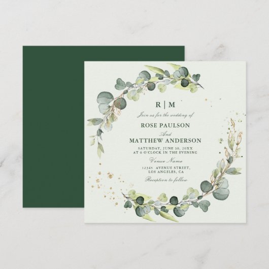 Eucalyptus laat krans bruiloft uitnodiging (Voorkant / Achterkant)