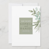 Eucalyptus laat minimalistisch de datum opslaan save the date (Voorkant)