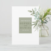 Eucalyptus laat minimalistisch de datum opslaan save the date (Staand voorkant)